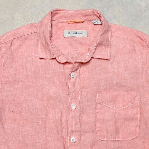 Tommy Bahama Size Large 100% Linen Men’s Shirt Long Sleeve Salmon Peach - Picture 2 of 7